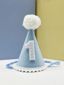 1pc Flat-Lay Birthday Party Pom Pom Hat, Solid Color Daisy Small Hat, Suitable For Birthday Party, Photo Prop, Party Hat - 1 YEAR - View 1