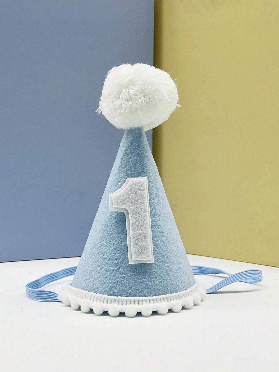 1pc Flat-Lay Birthday Party Pom Pom Hat, Solid Color Daisy Small Hat, Suitable For Birthday Party, Photo Prop, Party Hat - 1 YEAR - View 1
