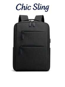 SHILAN 15.6 Inch Business Commuter Laptop Backpack, Multi-Compartment Front Pocket Design, Large Capacity Storage Backpack, Suitable For Business Trips And Travel - Black - View 3