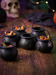 12 piezas Cubos de regalo de bruja mini de Halloween, ollas de dulces con asa, ollas de almacenamiento, decoración de Halloween, recuerdos de fiesta de Halloween, cajas de dulces de Halloween, suministros de Trick O Treat, decoración de habitación espeluznante, decoración de terror interior&exterior, decoración de casa embrujada, regalos de recuerdos de fiesta - negro - Ver 4