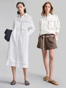 Ontre 2026 Primavera/Verano Nueva Camisa Casual de Mujer con Cuello Vuelto y Bordado de Manga Larga, Adecuada para Viajes Urbanos, Casual de Negocios - Negro1 - Ver 8