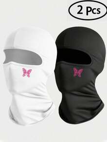 Musion 1/2/3pcs Pink Butterfly Print Balaclava, Breathable Mesh Full Face Ski Mask, Y2K Street Style Cycling Motorcycle And Daily Fashion Headwear - Multicolor - View 2