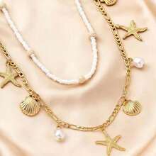 2pcs Women's Shell & Starfish Belt, Beach Vacation Style Starfish Shell Waist Chain, Beach Accessory Metal Waist Chain, Multi-Purpose For Party - Multicolor - View 6
