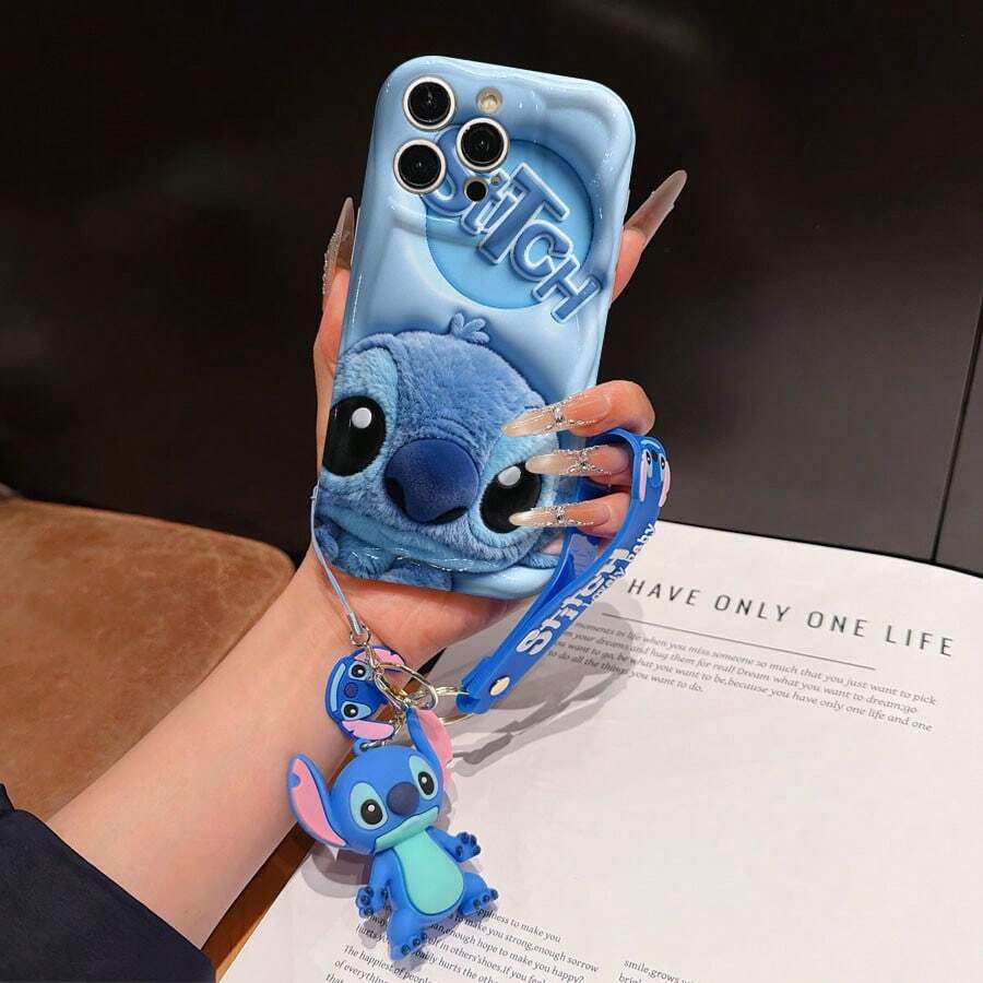 Disney Lilo And Stitch Phone Case : 3D Fluffy Pattern Border Protector Phone Soft Phone Case With A Free Cute Stitch Bracelet Chain Lanyard, Stitch, Lilo, Angel, For Apple 17 Promax 17 Pro 16 15 14 13 12 11 Pro Max XS Max X XR Soft Cover Summer Phone Case - 白色 - 查看 1