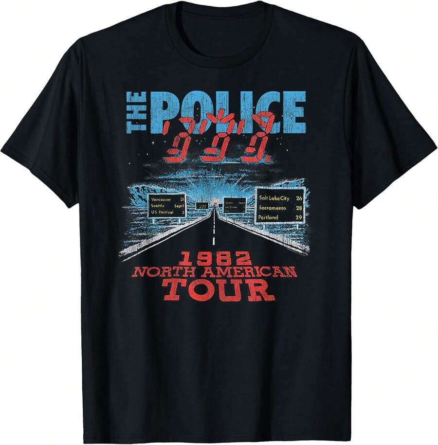 T-shirt de groupe de musique rock The Police North American Tour V2 unisexe - Noir - Voir 1