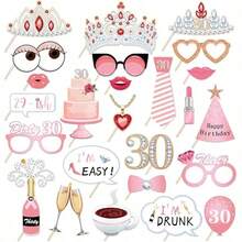 25pcs Birthday Photo Props, 18/30th Anniversary Party Supplies, Holiday Photo Decoration, Suitable For Birthday Party Gifts, Pose Guide Card Set, Suitable For Girls And Women - Photo Props - View 7
