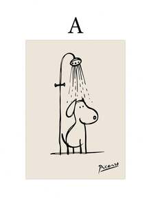 1/2 Stücke Picasso Poster Katzen Dusche Kunst Gemälde Hund Dusche Poster Linienzeichnung Hängende Bilder Lustiger Muster Bild Minimalistische Wandkunst Badezimmer Wanddekoration Festival Geschenk Ohne Rahmen - Cartoons - Übersicht 19