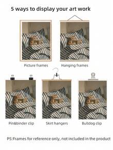 1pc Frameless Cozy Cat Reading On Bed Art Print, Striped Pillow Soft Sunlight Book Lover Illustration, Apartment Living Room Bedroom Dorm Modern Home Decor, Back To School Season Fun Poster, Room Decoration, Vintage Decor - Cartoon - View 6