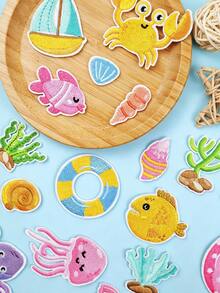 26pcs Ocean Cartoon Embroidery Patches, Various Underwater Animal Appliques, Star Crab Octopus Cartoon Fabric Patches For Clothing DIY Decoration Accessories - Multicolor - View 6