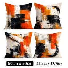 4pcs/1pc Orange & Black Ink Splatter Abstract Art Pattern Pillowcase Without Insert, Single-Sided Printed Pillowcase, Suitable For Living Room Bedroom Home Decor, All Seasons Pillowcase - Multicolor - View 12