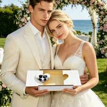 Wooden Bride & Groom Floral Silhouette Wedding Keepsake Box, Heart-Shaped Wooden Storage Box For Photos, Cards, Rings, Elegant Nostalgic Keepsake Gift For Newlyweds, Couples Memory Chest, Romantic Anniversary Treasure Box - View 7
