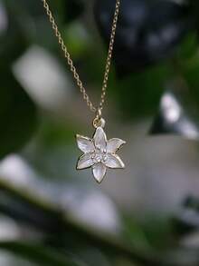 1件百合白花精緻吊墜項鍊，花卉項鍊，生日禮物，婚禮禮物 - 彩色 - 查看 2