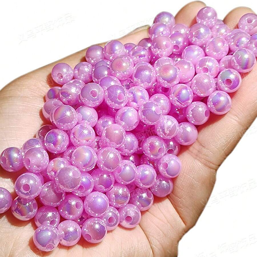 100顆/200顆 8mm 紫色AB色純色圓形樹脂珠，手工DIY珠寶製作配件，適用於手鍊、項鍊、耳環、花瓶、許願瓶