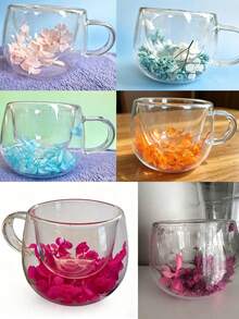 Taza de vidrio de doble capa personalizada con asa, taza de café transparente de borosilicato de alta resistencia al calor, taza de vidrio con patrón floral grande para té y leche, estilo minimalista y elegante - multicolor - Ver 4