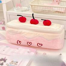 1pc Cute Cherry Cake Plush Pencil Case, Ins Style Large Capacity Makeup Bag For Girls, Student Stationery Pencil Storage Bag, Cute Fashionable Reasonable Design, Large Capacity, Wide Opening, Multi-Functional, Creative Cake Shape, Soft, Looks Delicious, Back To School Essential - 1 - View 14