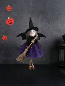 1pc/Set Halloween Witch With Broom And Gauze Dress Hanging Decoration, Horror Prank Ornament For Bar - View 6