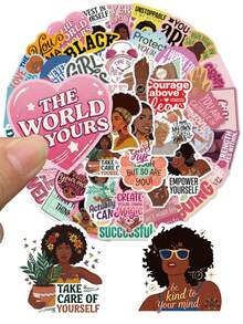 50入 Afro Lady 勵志標語貼紙 文化賦能貼紙，適用於手提包、水壺、遊戲設備、計畫本、文具、冰箱，創意裝飾配件，學校用品 - 1 Set - 查看 3