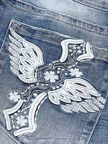 Women Double Button High Rise Gradient Whisker Wash Flare Bootcut Jeans - Blue - View 8