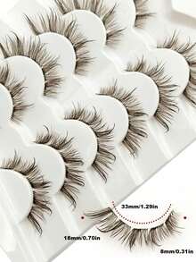 6 Pairs Wet Look Brown False Eyelashes, Transparent Band, Fluffy Reusable, Extendable, Suitable For Dramatic Curled Lightweight Makeup, Makeup Tool - View 3