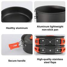 2-3 Person Portable Camping Cookware Set, Nesting Outdoor Cooking Kit With Pot, Kettle And Plates, Lightweight Compact Camping Gear For Hiking, Picnic, Backpacking And Outdoor Survival - Black - View 9