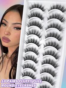 MAANGE 10 Pairs CC Curl Natural Cartoon Faux Mink Strip False Eyelashes, Dramatic Anime Cat Eye Lashes, Sexy Eyelash Extensions, Soft Natural Look, Suitable For Travel, Work, Party, Exquisite Gift For Women - Multicolor - View 2