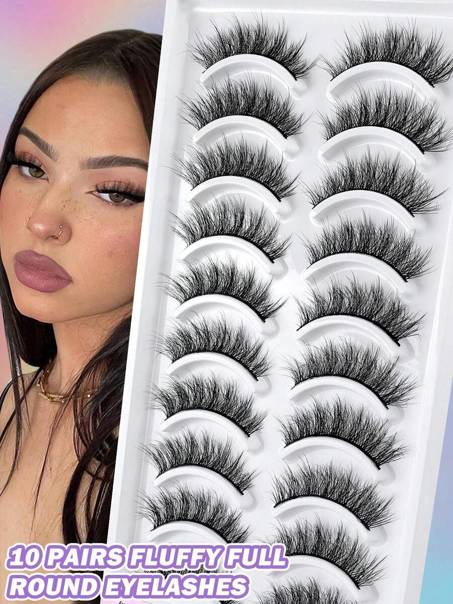 MAANGE 10 Pairs CC Curl Natural Cartoon Faux Mink Strip False Eyelashes, Dramatic Anime Cat Eye Lashes, Sexy Eyelash Extensions, Soft Natural Look, Suitable For Travel, Work, Party, Exquisite Gift For Women