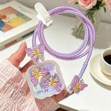 Bowknot Resin Style 40W Charger Set Compatible With Apple Phones, Charging Cable Protector, Charger Head Protective Case, Compatible With Apple Chargers - Multicolor - View 9