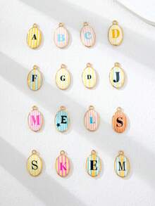 1 pieza Dijes de Letras Iniciales para Hacer Joyas DIY, Colgantes de Alfabeto Ovalados con Esmalte Dorado y Rayas de Colores, Dijes Surtidos A-Z para Pulseras y Collares - Multicolor - Ver 1