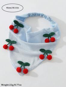 1件原創花卉刺繡捲邊頭巾，附櫻桃裝飾，適合日常與度假使用，夏季女款髮飾沙灘圍巾頭巾髮帶 - 藍色 - 查看 4