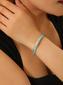 1pc Fashion New Rhinestone Decor Enamel Floral Pattern Filigree Bracelet Bangle Jewelry Gift For Women And Girls - Mint Blue - View 2