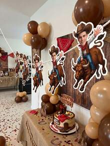 5/10/15 piezas Pancarta de vaquero occidental con foto personalizada, Pancarta de retrato personalizado de granjero montando animal de granja, Fiesta rústica de granero y campo, Decoración de pared de cumpleaños de granja y corral - Multicolor - Ver 4