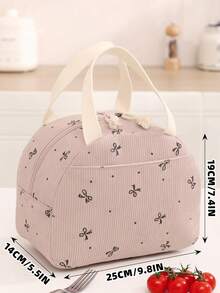 Pink Bow Corduroy Insulated Lunch Bag, Portable Insulated Bento Bag, Thickened Cute Student Lunch Fruit Bag Multifunctional Floral Pattern Lunch Bag | Women's Lunch Box | Campus & Travel Insulated Bag | Waterproof Insulated Lunch Bag | Unisex | Suitable For Picnic, School And As A Women's Gift | Camping Essential - Multicolor - View 11
