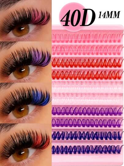 Miss Wink 5 Colors 200 Clusters 40D False Eyelashes 14mm, 0.07D Curl 10 Rows Pink, Red, White, Purple, Blue Soft Natural Waterproof Lightweight DIY Easy To Wear World Cup Football Decoration Eyelashes