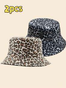 2/1Pc Women's Leopard Print Black Reversible Bucket Hat, Adult Outdoor Casual Hat - Suitable For Daily Use - Leopard Print - View 11