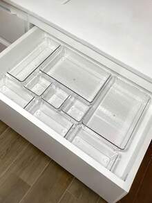 25pcs Tray Set, Clear Storage Box Set For Vanity Drawer, 4 Sizes Trays, Multi-Purpose, Suitable For Storing Cosmetics, Pens, Small Items, Perfect For Bathroom, Vanity, Office Drawer - Clear - View 9