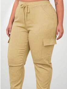 Women's Plus Size Cargo Jogger Pants - Beige - View 2
