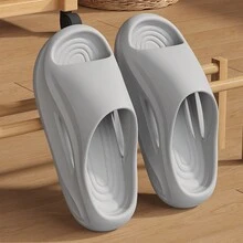 MAOLI Men's Open-Toe Thick-Sole Slippers, Casual Sports Style Hollow Design Couples Summer New Sandals, Shower Slides, Indoor Bedroom Daily Wear Sandals, EVA Non-Slip Increased Height 3cm, Multiple Colors Available, Women Summer Slippers - Grey - View 3