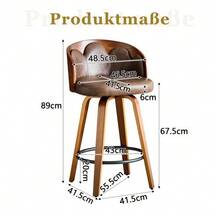 Juego de 2 taburetes de bar con respaldo estampado floral, madera curvada, piel sintética, reposapiés de metal, estilo moderno. - Marrón - Ver 4