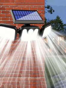 Solar Powered Outdoor Light With Motion Sensor, 3-Head Security Light, Solar Powered, 74 LED/100 LED/Mini Flood Light, With Motion Detection Spotlight, Suitable For Garage, Yard Entrance, Patio, IP65 Waterproof - Black - View 2