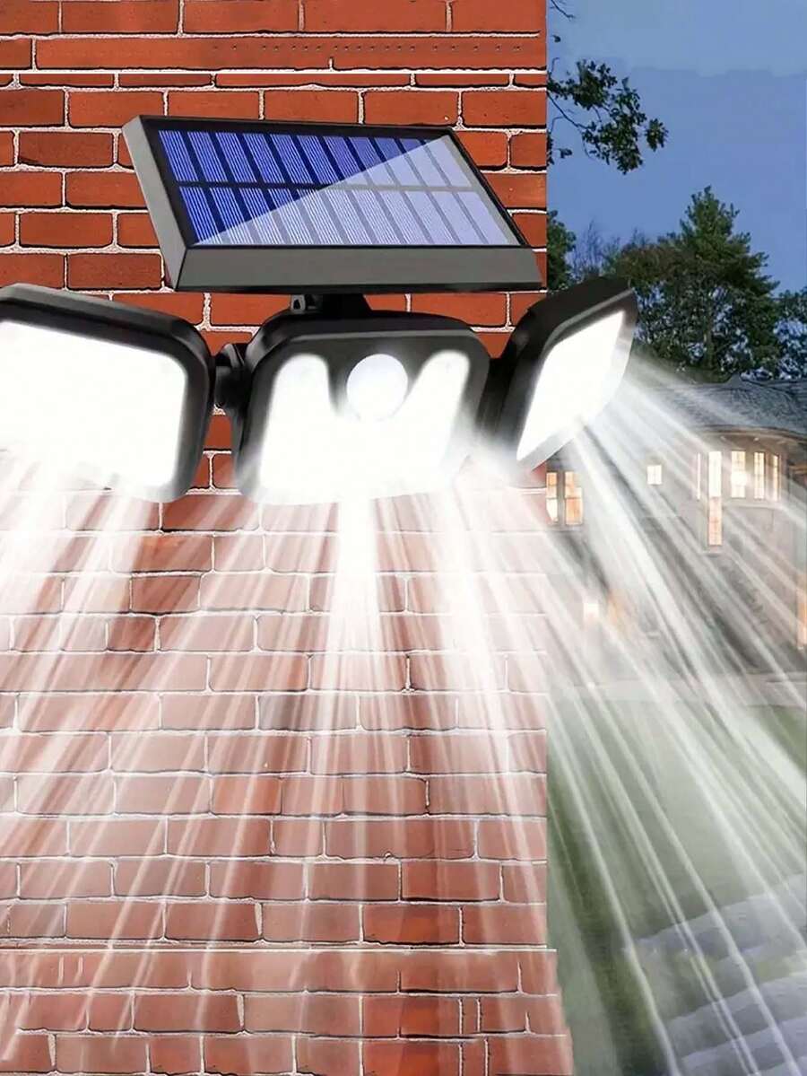 Solar Powered Outdoor Light With Motion Sensor, 3-Head Security Light, Solar Powered, 74 LED/100 LED/Mini Flood Light, With Motion Detection Spotlight, Suitable For Garage, Yard Entrance, Patio, IP65 Waterproof