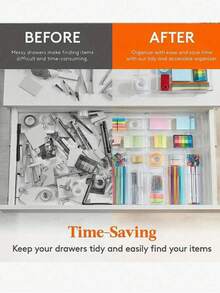 Clear Drawer Organizers In 1/5/7/11/18 Pieces, Seven Sizes With Non-Slip Dividers. Store Cosmetics, Kitchen Goods And Stationery, Ideal For Bathroom, Vanity, Jewelry, Brushes And Perfume. Great Creative Christmas Gifts For Women And Home Decor. - Multicolor - View 3