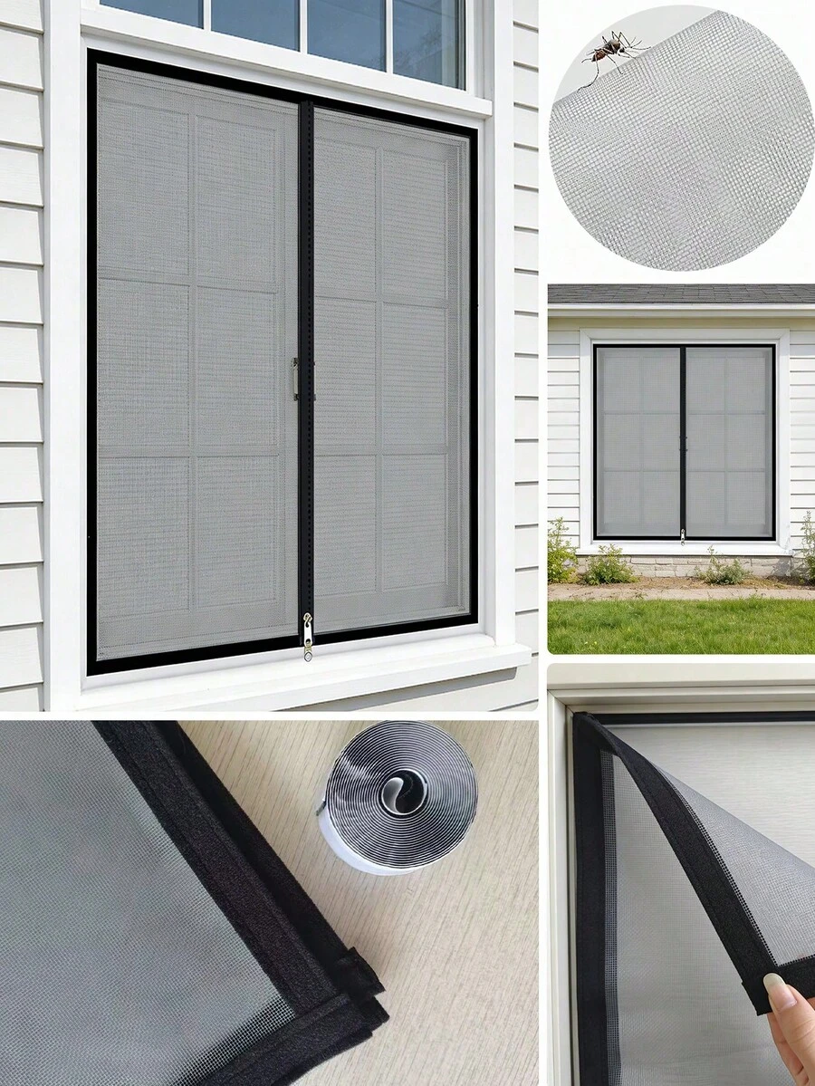 Soft Velvet Edged Shaped High Transparency Window Screen Mesh Densely Woven Square Grid Light-Permeable, Wear-Resistant Anti-Aging Not Easy To Fray, Universal For All Types Of Windows, Easy To Cut And Replace Old-Style Home Dust-Proof Window Screens - Gray Mesh With Black Border - View 1