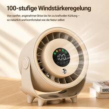 USB Wiederaufladbarer Tragbarer Nebelventilator, 100 Geschwindigkeitsstufen, 3600mAh Akku Tischventilator, Leiser Kühlventilator mit Wandhalterung, Luftzirkulator für Büro, Schlafzimmer, Camping und Outdoor - Weiss - Übersicht 3