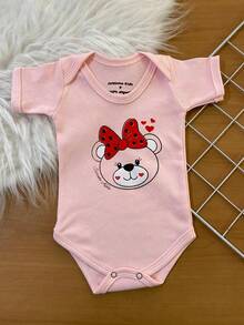 Conjunto de Bebê- Body+ Short- Verão- Suedine 100% Algodão - Rosa Bebê - Visão 2