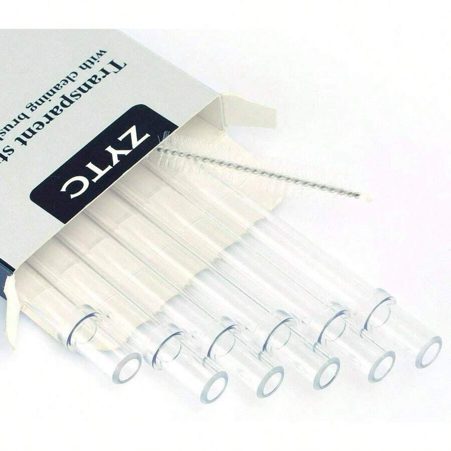 Pajitas de plstico para reutilizables transparentes rectas, juego de 6 con 2 cepillos de limpieza - Comprender completamente - Ver 1