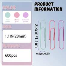 600pcs 1.1 Inch Medium Macaron Color Paper Clips Set, Perfect For Office Organization, School Supplies, Home Desk Accessories, Professional Personal Use Collection, Colorful Desktop Storage Solution For Work - View 2