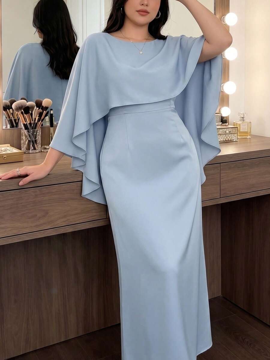Plus Size Women's Elegant Fitted Wrap Dress, Suitable For Spring And Summer Seasons - Sky Blue - View 1