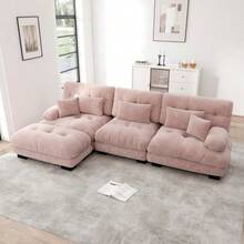 Luxurious Modular Corner Sofa - Oversized L-Shaped Cloud Couch For Living Room, Deep Sleeper Sofa With Ottoman, Corduroy, Chenille Pink - Pink - View 5