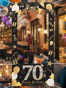 1件裝黑金配色70歲生日拍照背景布，70歲生日乙烯基相框，星星與氣球圖案裝飾掛布，70歲生日派對背景裝飾，生日派對用品，週年紀念裝飾，70歲派對背景，節日慶祝派對掛飾，派對攝影道具，派對拍照亭，室內裝飾，居家裝飾，生日裝飾，生日禮物，派對小禮物 - 黑金生日 - 查看 8