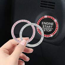 4pcs Car Interior Accessories, Car Ignition Ring Decorative Ring, Rhinestone Inlaid Car Cup Holder Mat, Car Interior Supplies For Women, Non-Slip Waterproof Car Cup Holder Mat, Rhinestone One-Touch Start Decorative Ring (Large Rhinestone Style) - A - View 8